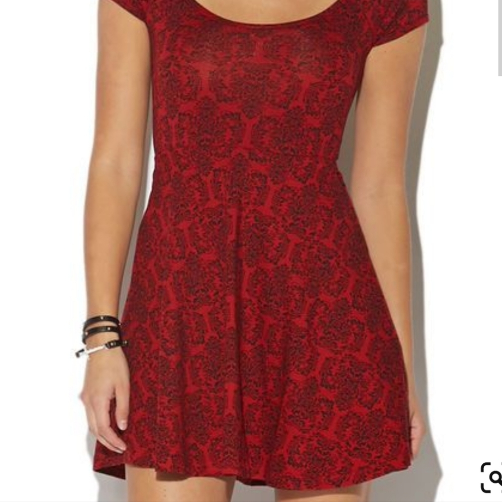 Red Mini Dress with Cute Black Design and Cut Out
